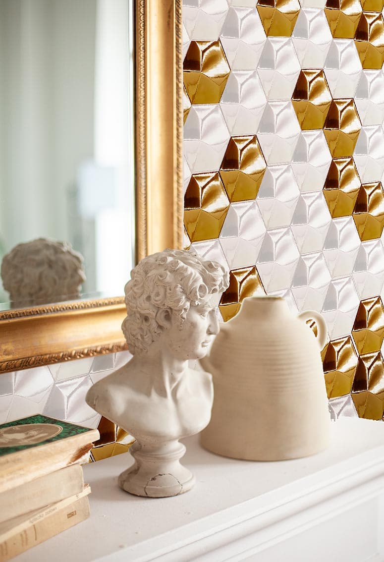 Hexagon Piramidal Metallic Ceramic Tile